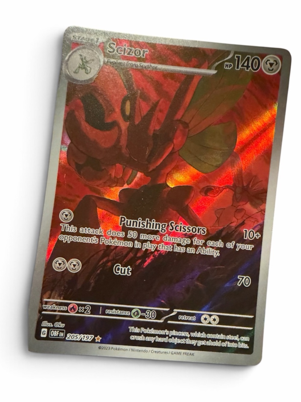 Pokemon Scizor Holographic Card - Red